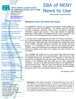 62 January 2015 - Spina Bifida Association of Northeastern New York