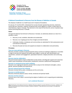 A National Commitment to Recovery from the Disease of Addiction