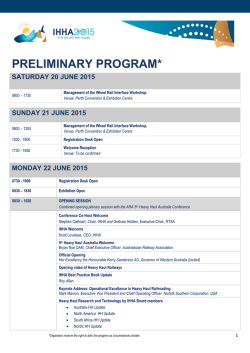 PRELIMINARY PROGRAM* - IHHA 2015 Conference