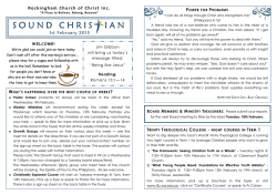 Sunday 1 st February - Rockingham Church of Christ