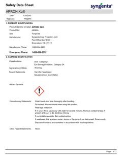 Safety Data Sheet APRON XL - Crop Data Management Systems, Inc.