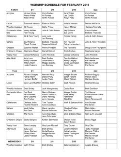 Worship Schedule for Feb. 2015