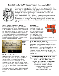 February 1, 2015 - Our Lady of Mount Carmel Catholic Community