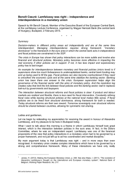 Beno&icirc;t C&oelig;ur&eacute;: Lamfalussy was right