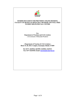 Tender for providing online booking facility of hotels in Himachal