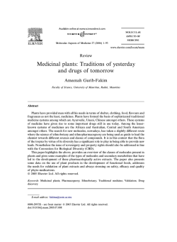 Medicinal plants: Traditions of yesterday and drugs