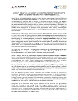 woulfe mining announce proposed merger