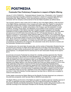 Postmedia Files Preliminary Prospectus in respect of Rights Offering