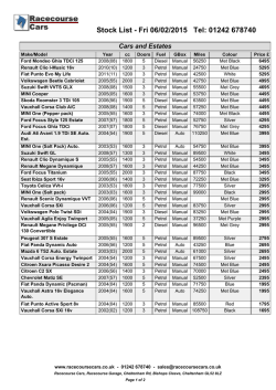 Stock List - Fri 30/01/2015 Tel: 01242 678740
