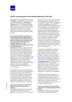 Notice convening the Annual General Meeting of SAS AB