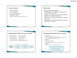 Subject and objects Access operations Access control structures