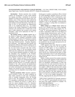 SULFUR ISOTOPES AND MARTIAN CLIMATE HISTORY . H. B.