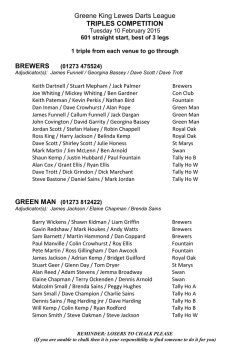 Greene King Lewes Darts League TRIPLES COMPETITION