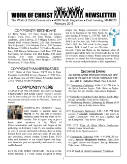 NEWSLETTER WORK OF CHRIST - The Work of Christ Community