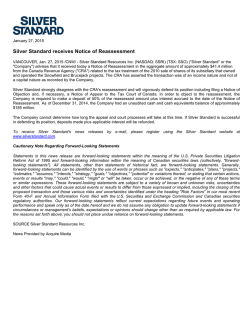 Silver Standard receives Notice of Reassessment