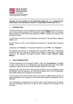DISPOSAL OF 30% INTEREST IN THE PROPERTIES KNOWN AS