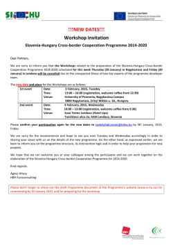 !!!NEW DATES!!! Workshop Invitation - SI-HU