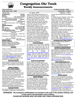 Weekly Announcements - Congregation Ohr Torah
