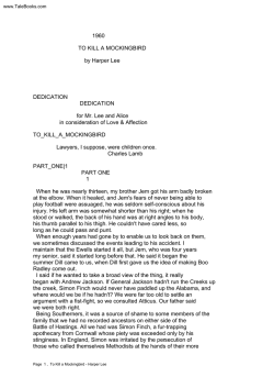 1960 TO KILL A MOCKINGBIRD by Harper Lee DEDICATION