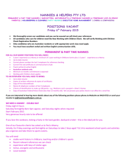 positions vacant - Nannies and Helpers