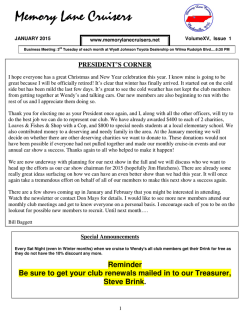 January newsletter - Memory Lane Cruisers