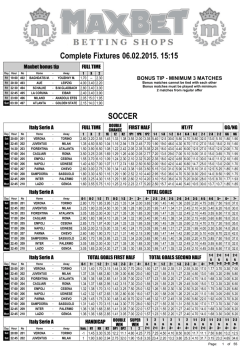 Complete Fixtures 31.01.2015. 19:15 SOCCER