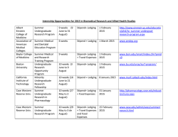 Internship Opportunities for 2015 in Biomedical Research and Allied