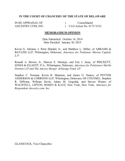 In Re Appraisal Of Ancestry.com Inc., C.A. 8173-VCG