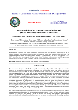 Bioremoval of methyl orange dye using durian fruit