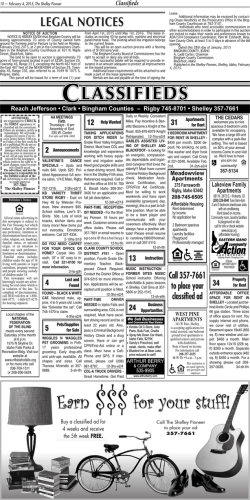 Classified Ads - The Shelley Pioneer