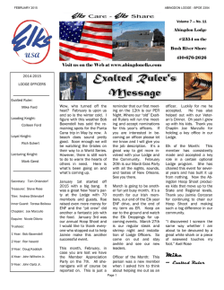 Lodge Newsletter for February 2015.
