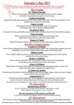 Valentines Menu - Ancora Restaurant