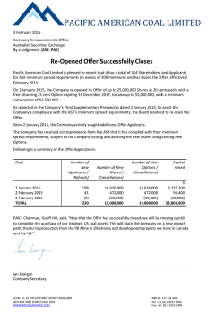 03.02.15 Re-Opened Offer Successfully Closes