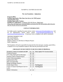 TAF-RFP No. TAF-WEP-JAN-2015-003 The Asia