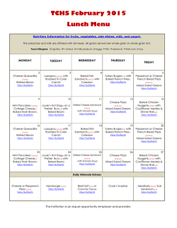 TCHS February 2015 Lunch Menu