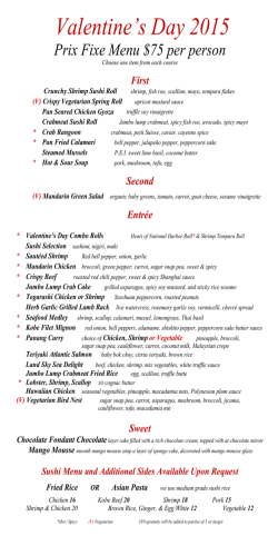 View our Valentines Day Menu