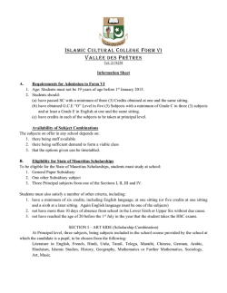 ISLAMIC CULTURAL COLLEGE FORM VI VALL&Eacute;E DES PR&Ecirc;TRES