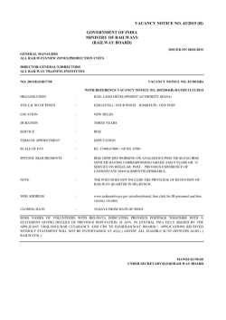 vacancy notice no. 43/2015 (r) government of india