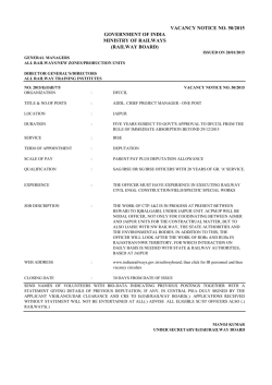 VACANCY NOTICE NO. 50/2015 GOVERNMENT OF INDIA