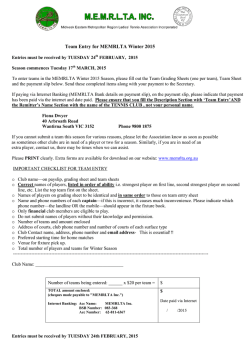 TEAM ENTRY FORM &ndash; WINTER 2015 (10 TEAM