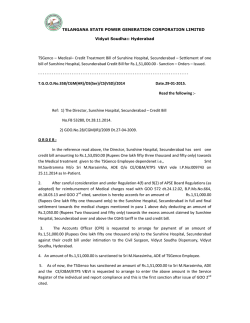 TSGenco &ndash; Medical&ndash; Credit Treatment Bill of Sunshine Hospital
