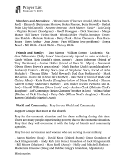 Prayer List - First Baptist Church Muncie