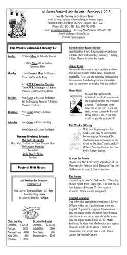 All Saints Pastoral Unit Bulletin &ndash; February 1, 2015