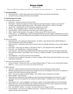 Current prayer guide - Camden Baptist Church