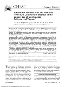 Survival for Patients With HIV Admitted to the ICU Continues to