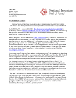 ALEXANDRIA, VA. &ndash; January 29, 2015 &ndash; The National Inventors Hall
