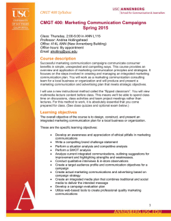 CMGT 400: Marketing Communication Campaigns Spring 2015