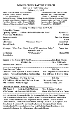 WELCOME TO - Boones Creek Baptist Church