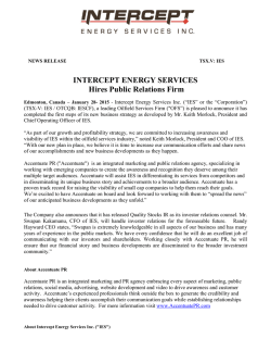 January 28, 2015- Intercept Hires PR Firm