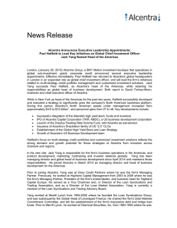 Jan 2015 Alcentra Announces Executive Leadership Appointments